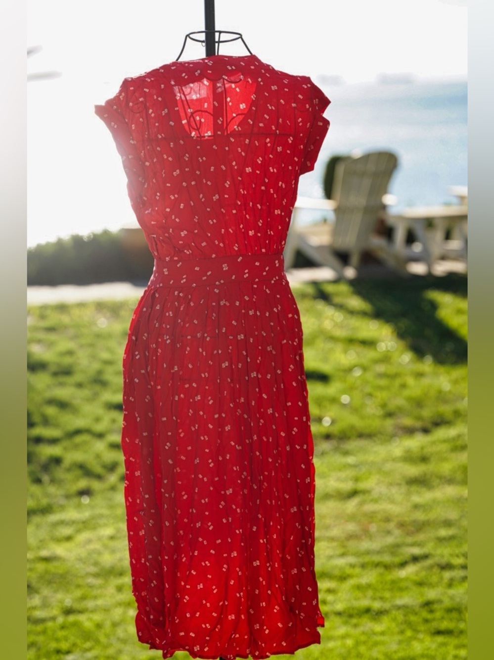 Jackie Bernard FDR Eclectic Red Rayon Midi Dress - Size 8 - Picture 5 of 10